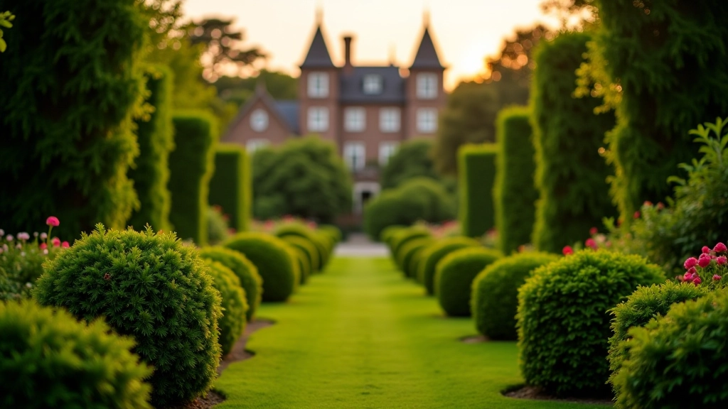 Beautifully maintained Victorian garden landscape with flowering borders and historic pathways